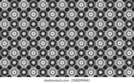 Octagonal seamless geometric pattern combination of black and gray. Perfect for printing, design and textiles