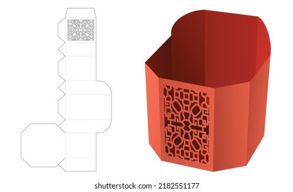 Octagonal shaped bowl with stenciled pattern die cut template and 3D mockup