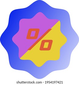 octagonal star with blue gradient and violet-yellow octagonal star with percent sign in the middle 