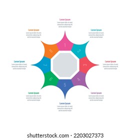 plantilla de infografía de estrella octagonal. plantilla informativa de ocho pasos. web, revista, internet, business, plantilla de infografía de informes anuales