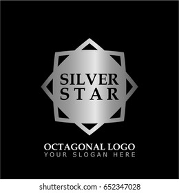 Octagonal Star With Silver Style On Black Background