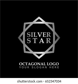 Octagonal Star With Silver Style On Black Background