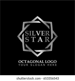 Octagonal Star With Silver Style On Black Background