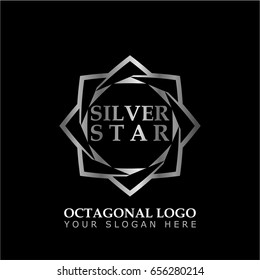 Octagonal Star with silver style on black background