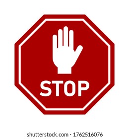 Octagonal Stop Sign with Hand Icon. Vector Image.