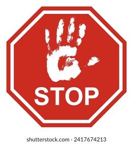 Octagonal stop sign red stop sign with hand palm print