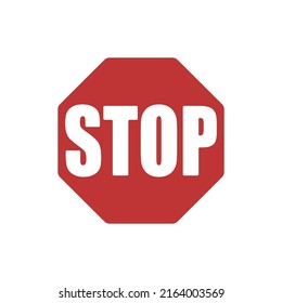 Octagonal stop text red traffic sign, do not cross road octagon symbol in white isolated vector