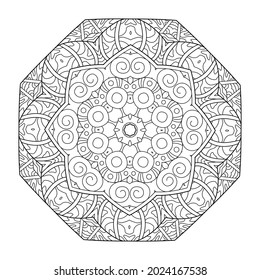 Octagonal table and floor inlay pattern. Abstract pattern with many details and geometry elements in form of mandala. Vector illustration for coloring book, Henna, Mehndi, decoration.