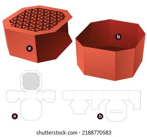 Octagonal tray with stenciled Japanese pattern cover die cut template and 3D mockup