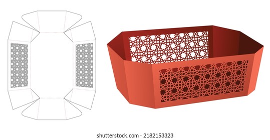 Bandeja octagonal con plantilla de corte de muelles de patrón estampado y simulación 3D