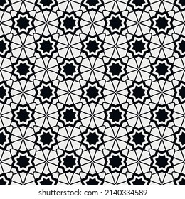 Octagons creating a grid. Vector with simple seamless pattern. Black color.