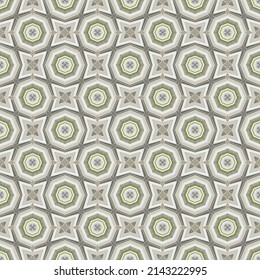 Octagons and four-pointed stars alternate and are arranged in rows. Monotone seamless pattern. Vector abstract texture.