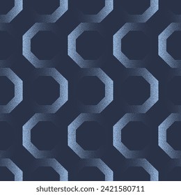 Octagons Modern Geometric Seamless Pattern Trend Vector Blue Abstract Background. Half Tone Art Illustration for Textile Print. Endless Graphical Repetitive Abstraction Wallpaper Dot Work Texture