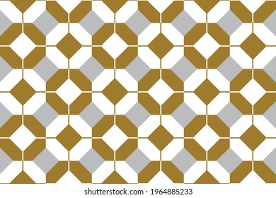 Octagones segmentados en cuartos en un patrón de teselación de repetición de oro y blanco alternado en un fondo gris claro, ilustración vectorial geométrica