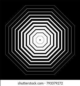 Octagons with zooming effect, decreasing line weights, vector illustration, monochromatic background