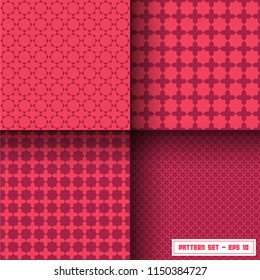 Octagram or Eight pointed star pattern set, red, eps 10