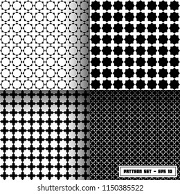 Octagram or Eight pointed star pattern set, monochrome, eps 10