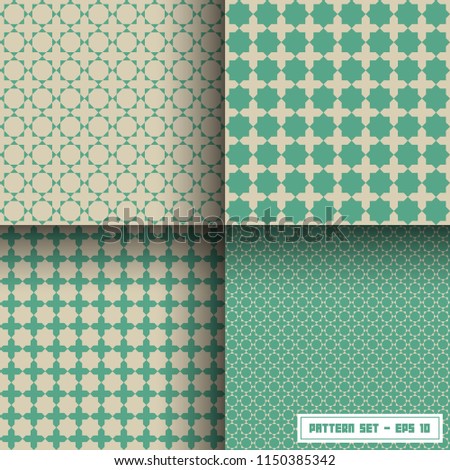Octagram or Eight pointed star pattern set, retro green, eps 10