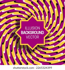 Octagram frame on golden pink optical illusion hypnotic background of moving striped spirals.