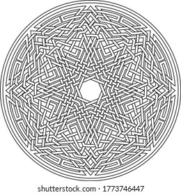 Octagram vector pattern with circular circle and floral geometric background inside octagon
