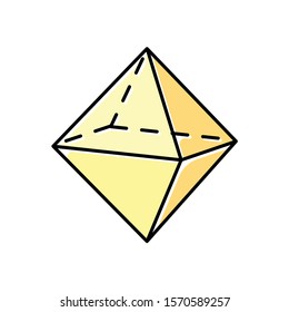 Octahedron color icon. Double pyramid. Geometric dimensional figure. Square based prism. Cut model with triangular sides. Abstract shape. Isometric form. Isolated vector illustration