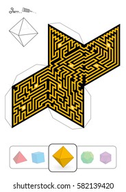 OCTAHEDRON MAZE - template of one of five platonic solid labyrinths - Print on heavy paper, cut it out, make a 3d model and find the right way from 1 to 8.