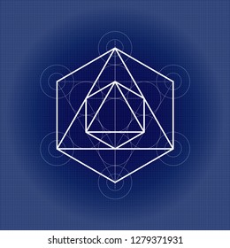 Octahedron from Metatrons cube, sacred geometry illustration on technical paper