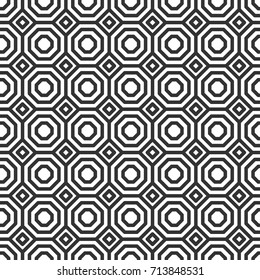 Octahedron tile. Geometric seamless pattern in line style. Vector illustration for minimalistic design. Abstract background.