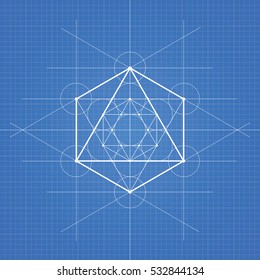 Octahedron, a vector illustration of octahedron on blueprint technical paper background