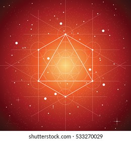 Octahedron, a vector illustration of octahedron on red space background with stars