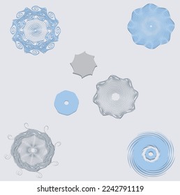 Octaedro y otros objetos redondos con una sombra que da volumen. Patrón geométrico único, bordes suaves y ondulados. Gris y azul. Logo de su elección, mostrando movimiento, continuidad, concisión 