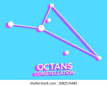 Octans constellation 3d symbol. Constellation icon in isometric style on blue background. Cluster of stars and galaxies. Vector illustration