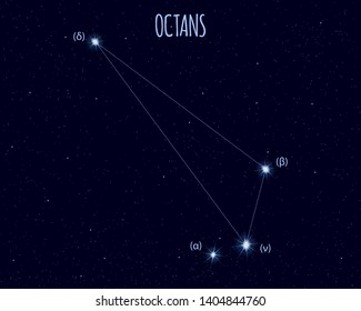 Octans (The Octant) constellation, vector illustration with basic stars against the starry sky 