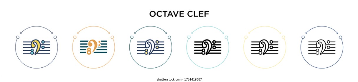 Octave clef icon in filled, thin line, outline and stroke style. Vector illustration of two colored and black octave clef vector icons designs can be used for mobile, ui, web