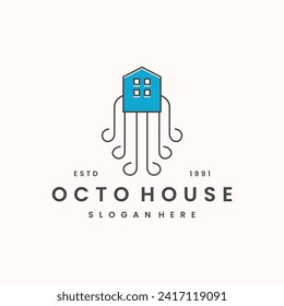 Octo house logo vector icon illustration hipster vintage retro