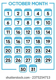 October 01 To 31 Days Calendar Leaf Vector Illustration Template