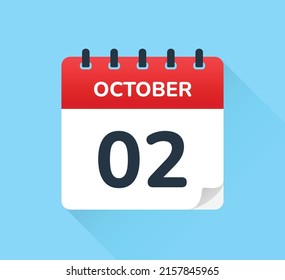 October 02 - Calendar icon in flat design.