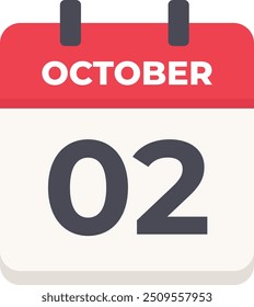 October 02 - Daily Calendar Icon in flat design style