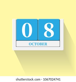 October 08. Vector flat daily calendar icon. Date and time, day, month. Holiday. Season.
