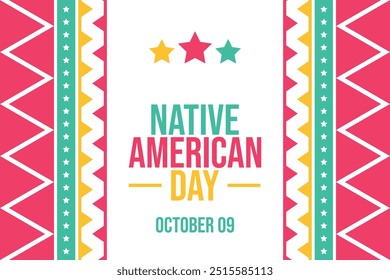 O dia 09 de outubro é comemorado como o Dia dos Nativos Americanos. Plano de fundo do Dia dos Nativos Americanos, banner, papel de parede, cartaz, cartões. Vetor EPS 10