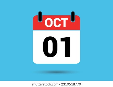 October 1 Calendar Date Flat Icon Day 1 Vector Illustration
