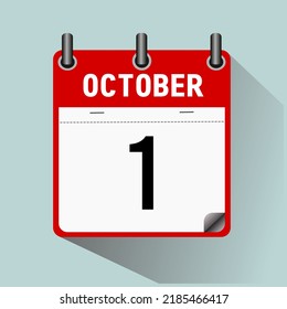 October 1, calendar icon vector illustration, isoleted on light blue background.
