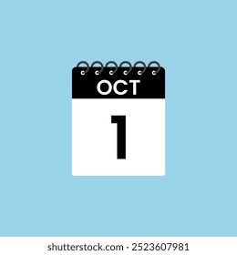 Recordatorio del calendario del 1 de octubre. 1 de octubre Fecha Mes calendario icono de diseño de Plantilla.