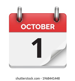 October 1 flat daily realistic calendar icon date vector image