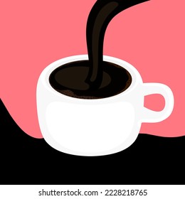 October 1 international coffee day vector illustration. Concept of a cup of coffee filled with black coffee on a pink background.