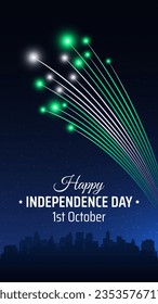 October 1 nigeria independence day, nigerian colorful fireworks on dark night sky background. Fireworks, flag. National holiday nigeria october 1st independence day. Greeting card. Vector