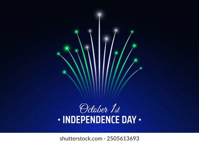 October 1 nigeria independence day, nigerian colorful fireworks on dark night sky background. Fireworks, flag. National holiday nigeria october 1st independence day. Greeting card. Vector