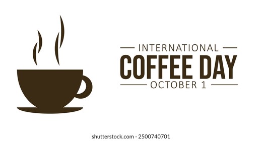 El 1 de octubre se celebra el Día Internacional del Café. Silueta de la taza de café con el fondo blanco. Fondo del Día Internacional del Café, Anuncio, cartel, Fondo de pantalla, tarjetas. Vector 10.