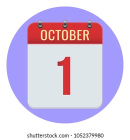 October 1. Vector flat daily calendar icon. Date and time, day, month 2018. Holiday. Season.