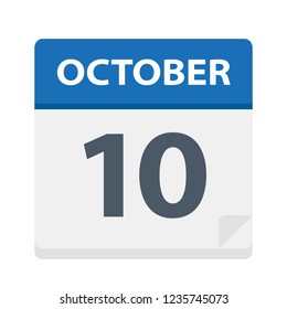 October 10 - Calendar Icon - Vector Illustration